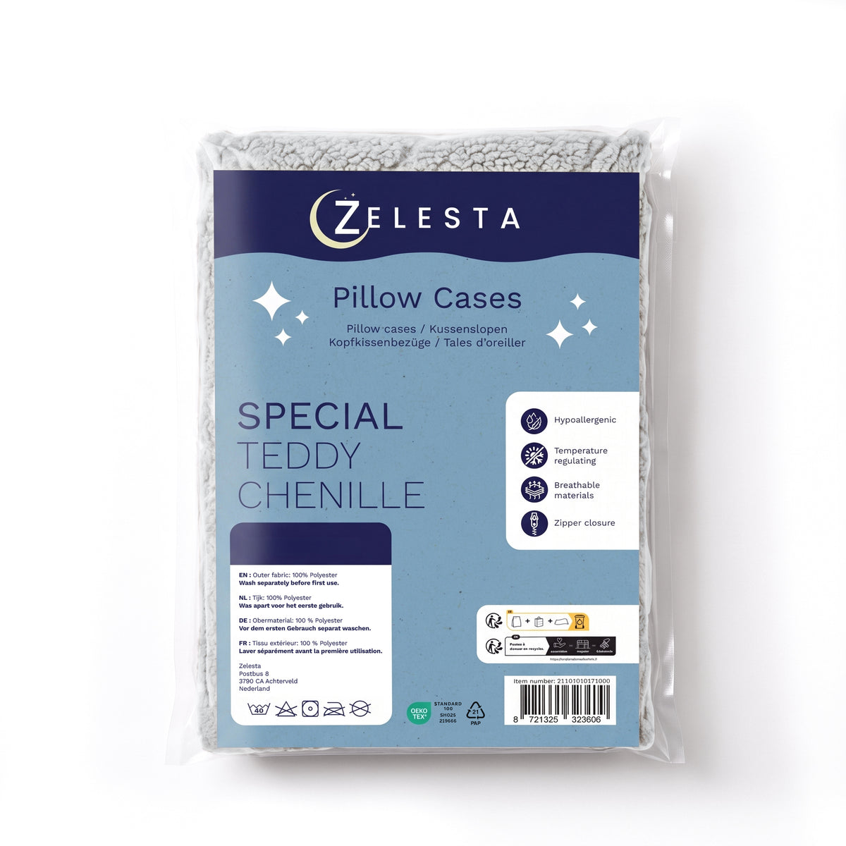 Zelesta Special Teddy Chenille Pillowcase Set Of 2 - Grey