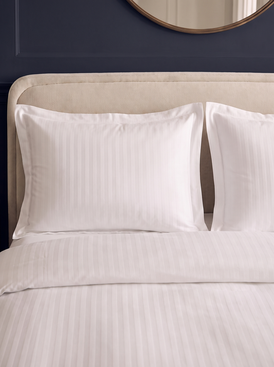 Zelesta Deluxe Hotel Stripe Seamless Satin Cotton Pillowcase Set Of 2 - White