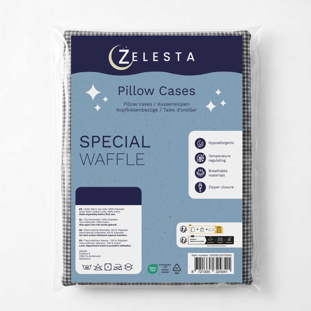 Zelesta Special Waffle Percal Pillowcase Set Of 2 - Anthracite Mix