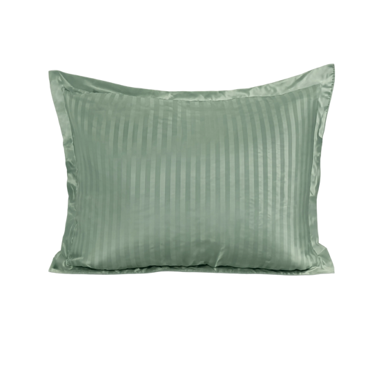 Zelesta Deluxe Hotel Stripe Seamless Satin Cotton Pillowcase Set Of 2 - Green