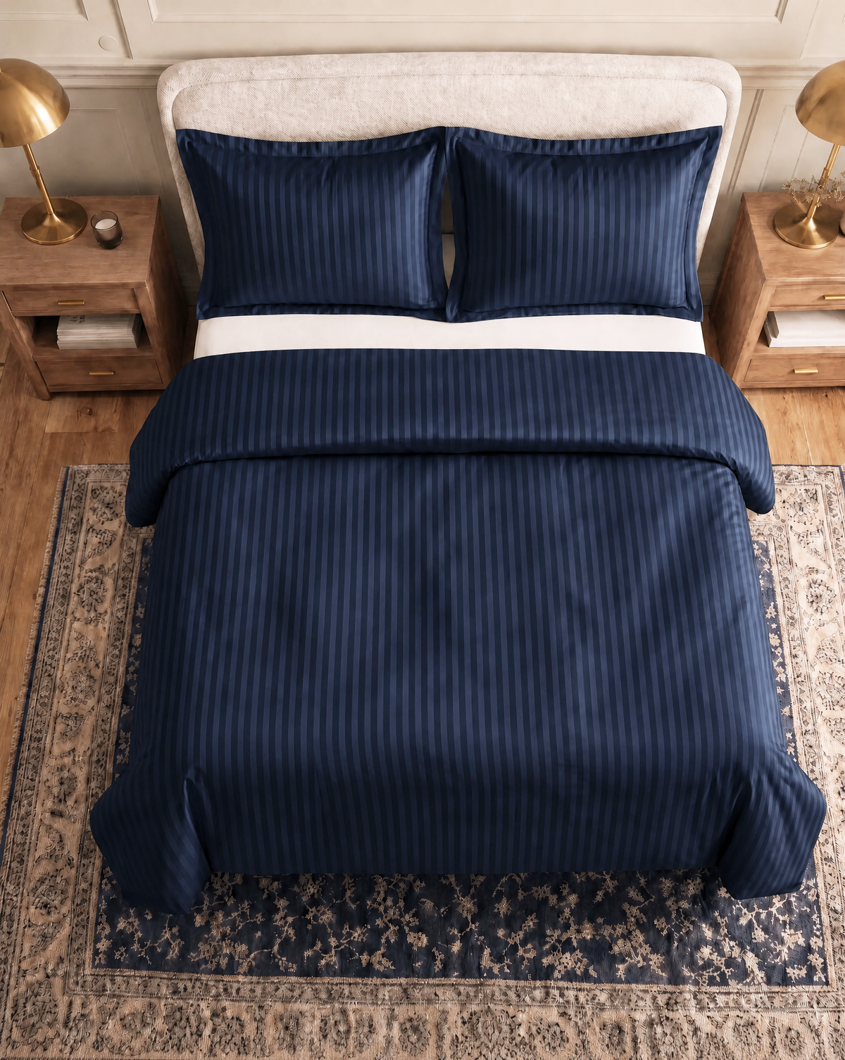 Zelesta Deluxe Hotel Stripe Seamless Satin Cotton Duvet - Blue