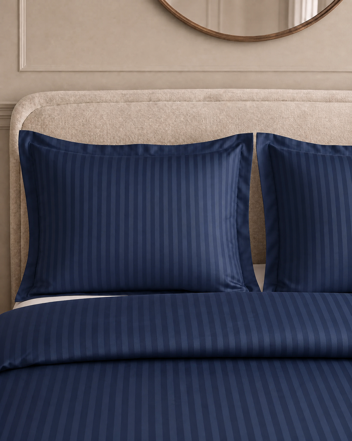 Zelesta Deluxe Hotel Stripe Seamless Satin Cotton Pillowcase Set Of 2 - Blue