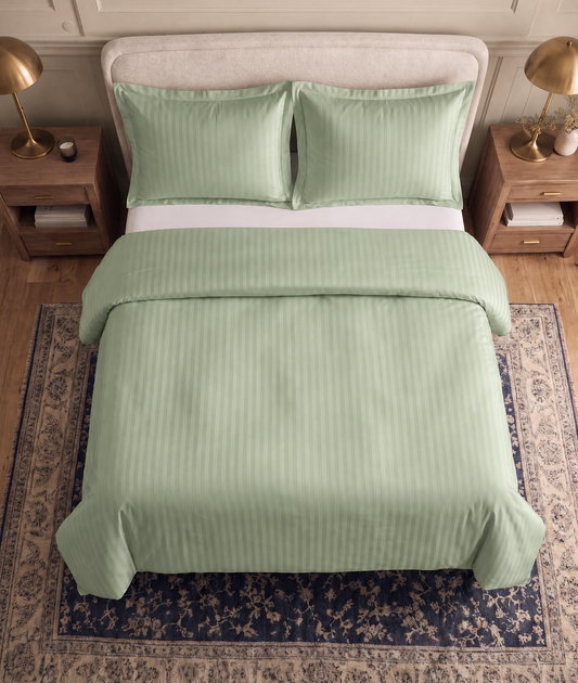Zelesta Deluxe Hotel Stripe Seamless Satin Cotton Pillowcase Set Of 2 - Green