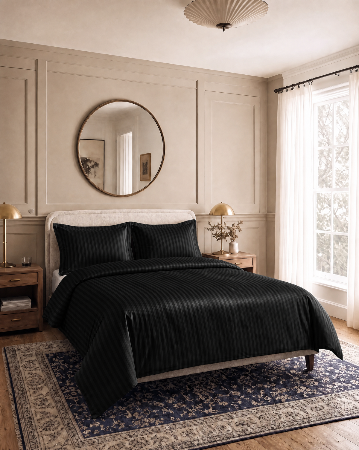 Zelesta Deluxe Hotel Stripe Seamless Satin Cotton Duvet - Black
