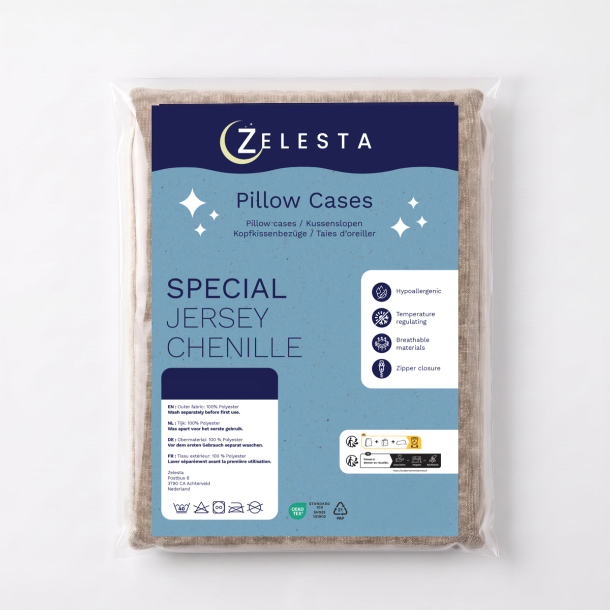 Zelesta Special Jersey Chenille Pillowcase Set Of 2 - Warm Grey