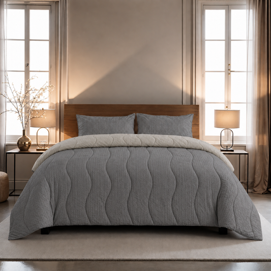 Zelesta Comfort Structure Seersucker Duvet - Grey & Light Grey
