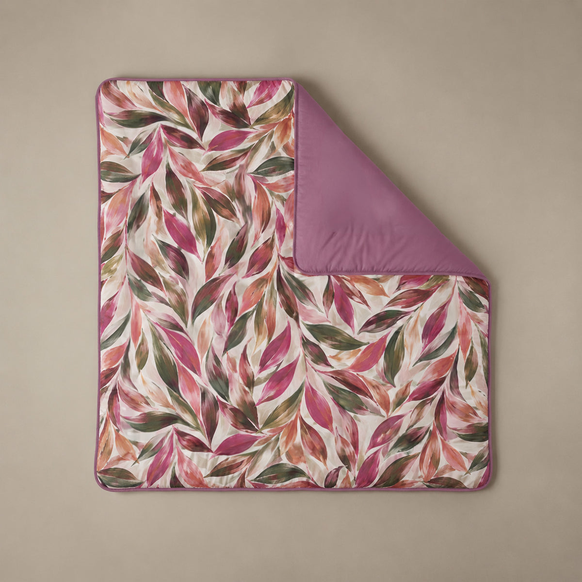Zelesta Deluxe Design Satin Cotton Duvet - Pink Multicolor Leaves